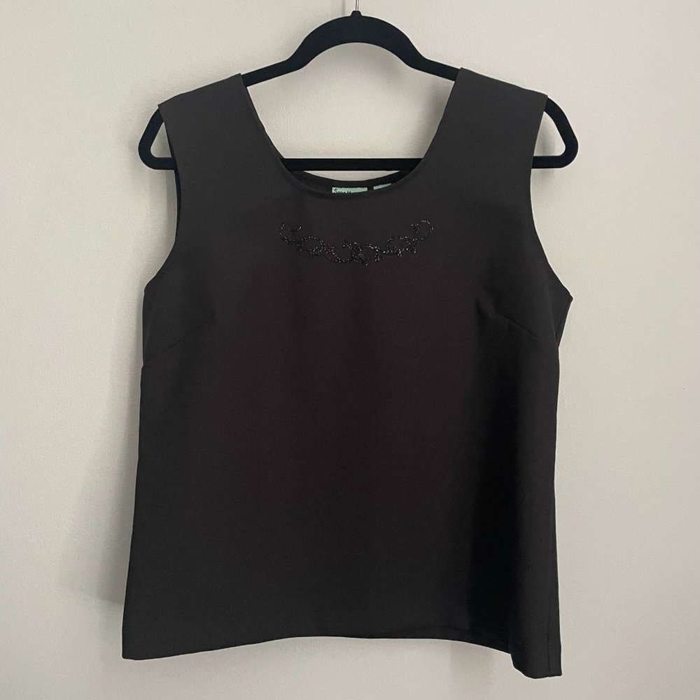 Sara Morgan for Haband Black Beaded Sleeveless Top Size MP Embellished Medium P